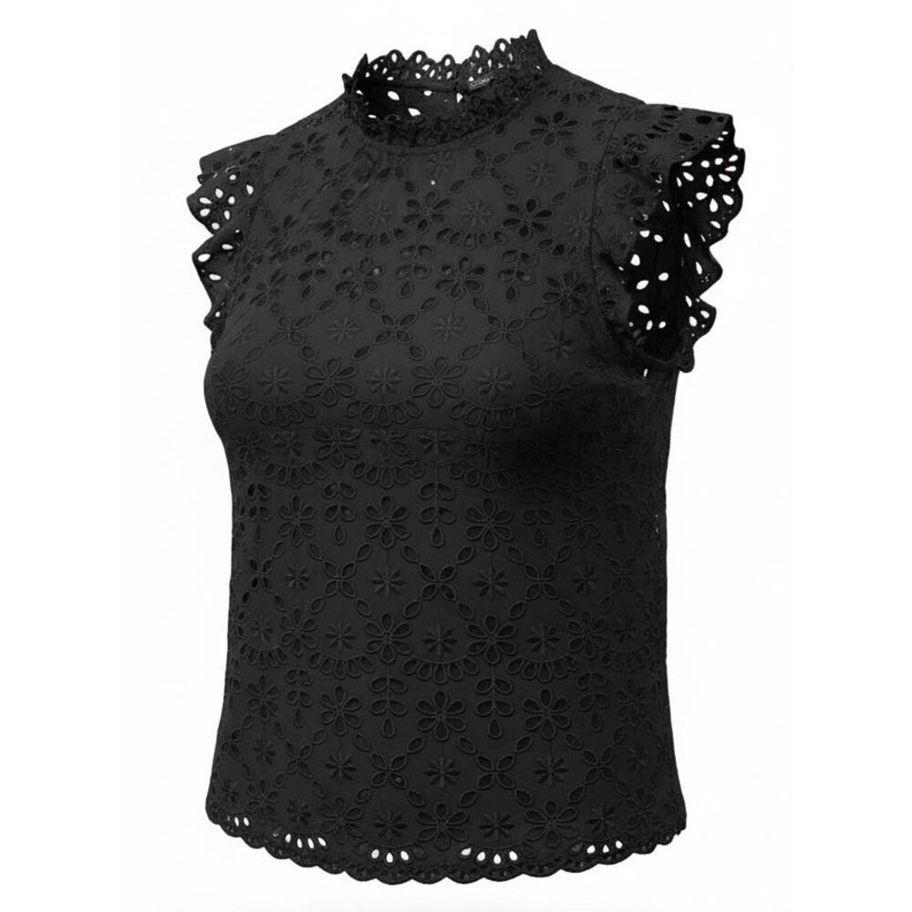 J. Crew Black Whimsy Boho Lace Blouse Sleeveless Cottagecore Small Romantic